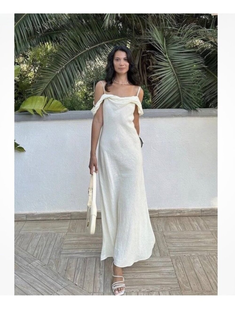 Zara Linen Viscose Cowl Neck Maxi Dress Butter Yellow L Minimalist Boho Summer